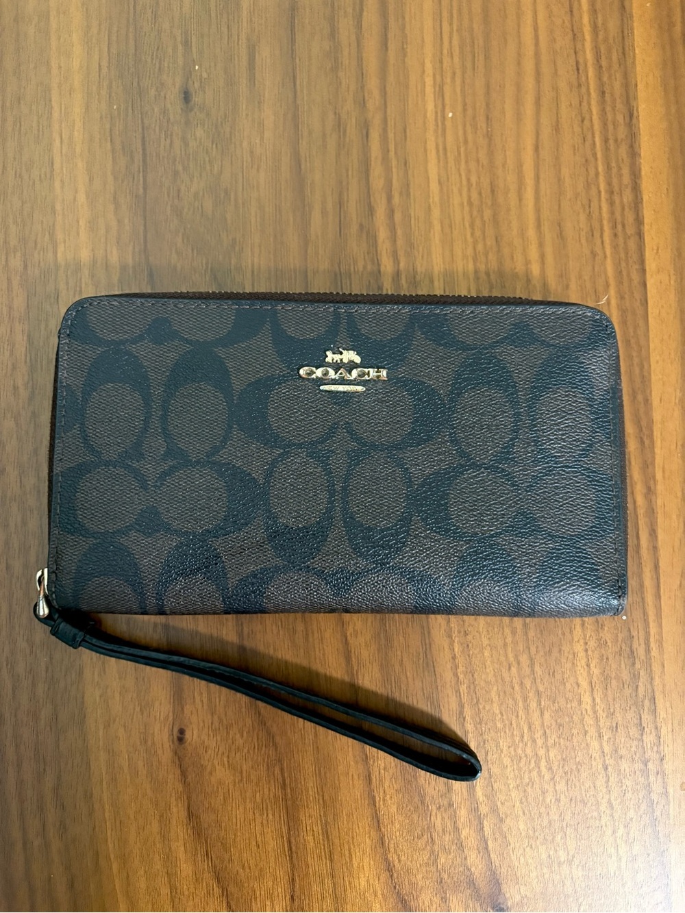 Coach Canvas/leather Long Wallet With Signature Logo Brown/Black Classic Style